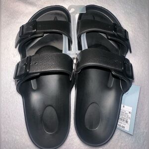 Shade & Shore black plastic slip on sandals. 
Perfect for summer :)
